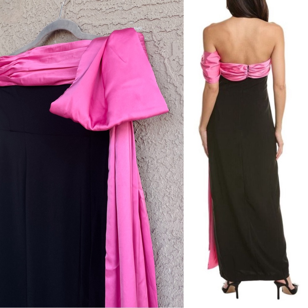 HUTCH NWT BLOGGER Black Pink Satin Drape Strapless Column Maxi Dress Serina Gown - Picture 6 of 17